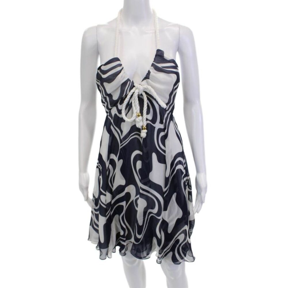Milly Women Sundress Knee-Length Silk Geometric Dark Blue Size 6